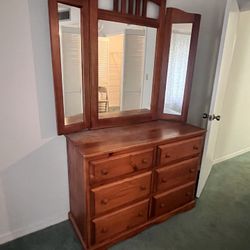 Vaughan Wooden Dresser With Attached Mirror, Six Drawers, Good Condition