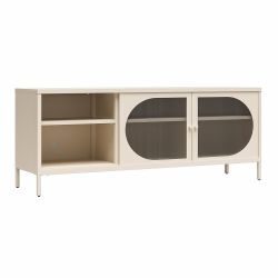 Metal TV Stand with Fluted Glass, Biege