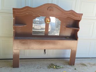 Bed Headboard With Shelves, Mirrors, and Light Socket
