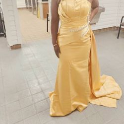 Beautiful  Rhinestones Mustard Golden dress!!