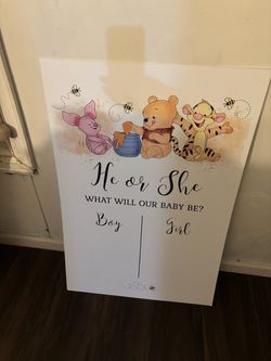 Winnie the Pooh Gender Reveal Sign