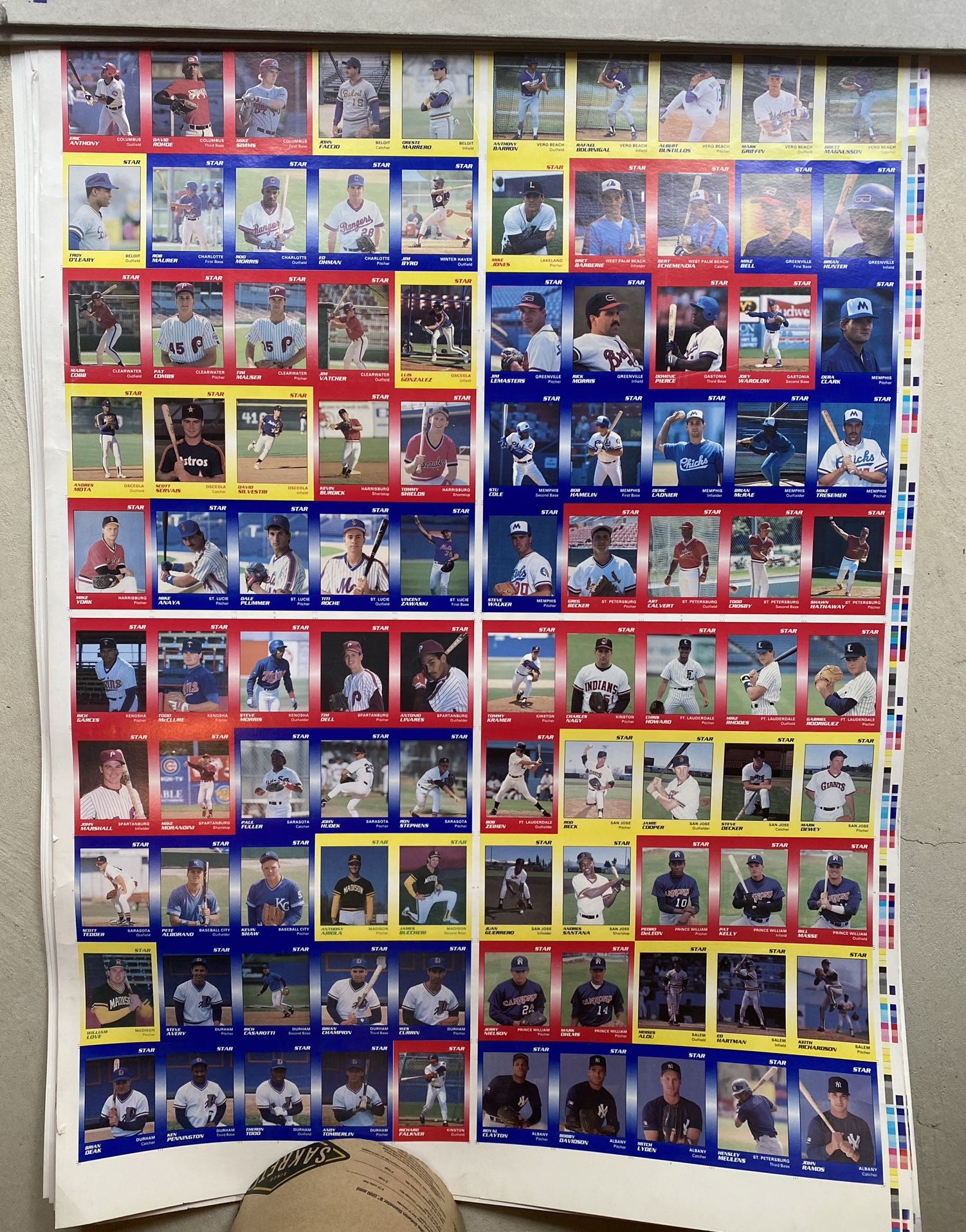 1989 star company baseball card uncut pre-rookie sheet SteveAvery Luis Gonzalez