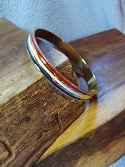 Vintage Red, White & Blue on Gold Bangle Bracelet~ Unsigned Avon