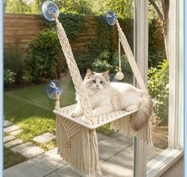 Brand new Macrame Tassel Boho Cat Window Perch