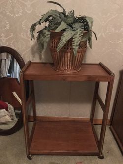Rolling tv cart plant stand wood vintage