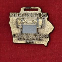 ANTIQUE CEDARAPIDS CRUSHERS POCKET WATCH FOB COLLECTIBLE IOWA MFG CO ADVERT