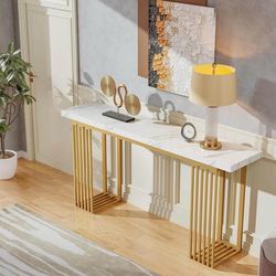 Brand New 63” Narrow Sofa / Console Table – Faux Marble Top Modern Entryway Table