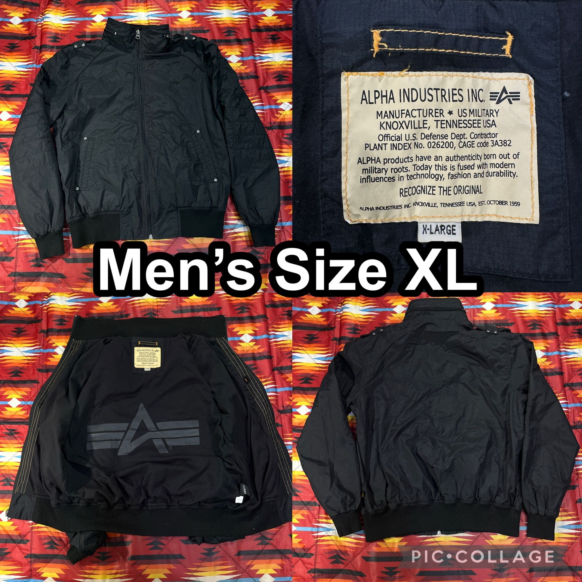 Alpha Industries Inc Hawk Vintage Black Bomber Jacket Men’s Size XL