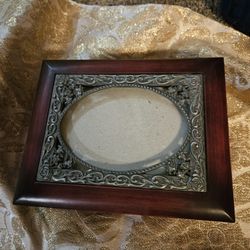 Wood Jewelry Box With Silver Picture Frame