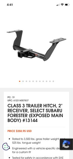 (CURT)Class 3 Trailer Hitch- Subaru Forester-2 ft Receiver