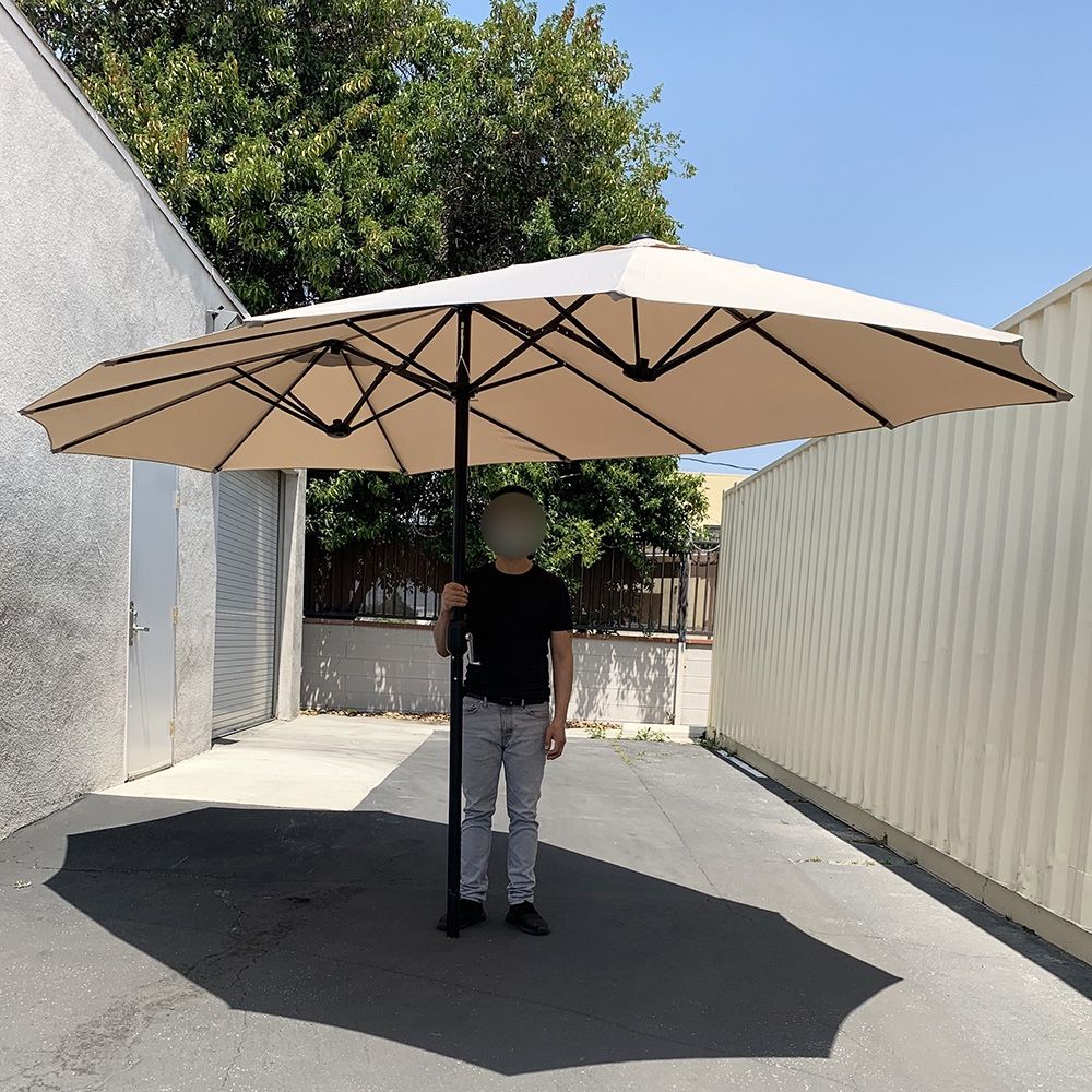 New in Box $85 Beige Large 15 FT Double Sided Umbrella Outdoor Patio Garden Yard (Weight base not included)