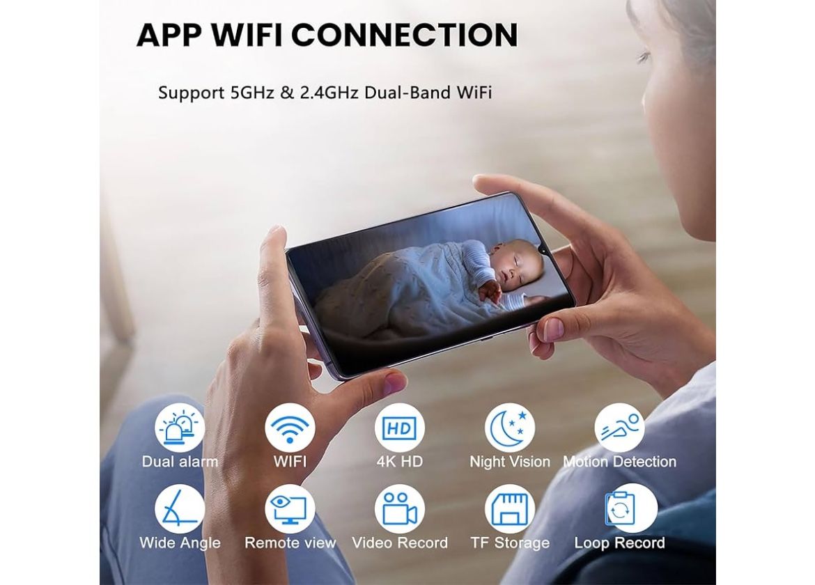 New In Box 4K WiFi Camera Clock 5G Indoor Security Cam for Baby Monitor,Pets Cam with Motion Detection,Night Vision