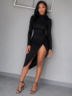 High Split Long Sleeve Dress