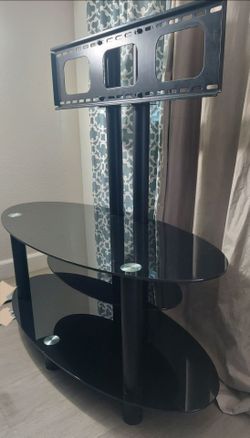 Black Glass TV Stand with Integrated Mount