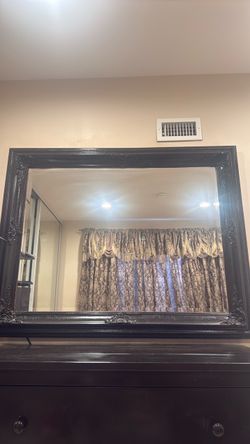 Large Wall Mirror with Ornate Black Frame