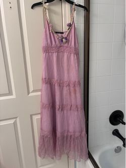 Tatiana Duarte Pink Tiered Bohemian Style Slip Maxi Dress