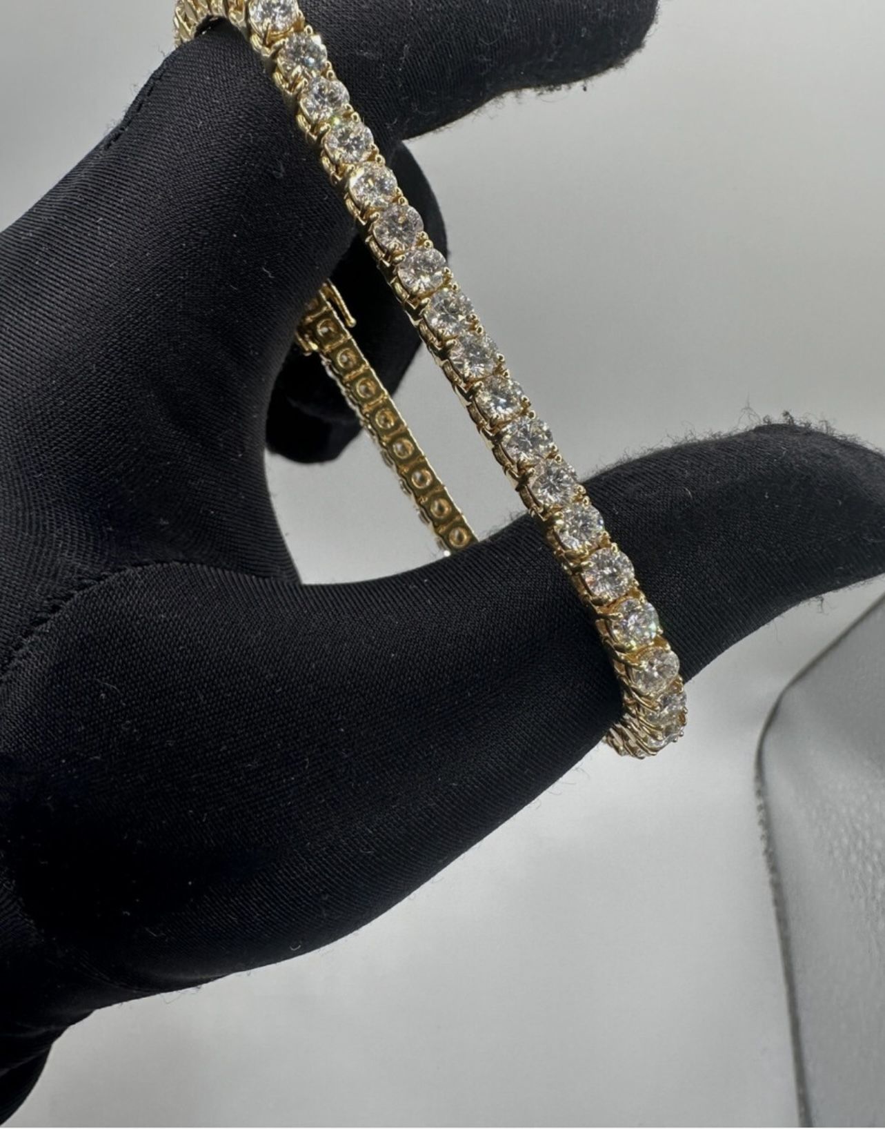 14k Yellow G old 7inch 5.8 CT Round Cut Real Lab Diamond Bracelet