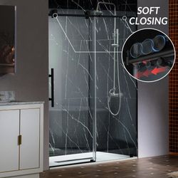 BSDC6076-BL  WOODBRIDGE Frameless Sliding Shower Doors with Soft Close System, 57.5-60" Width x 76"Height with 3/8"(10mm) Clear Tempered Glass in Matt