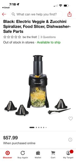 Hamilton Beach 3 in 1 Vegetable Spiralizer for Veggie Noodles, Zoodle Maker & Slicer With 3 cutting