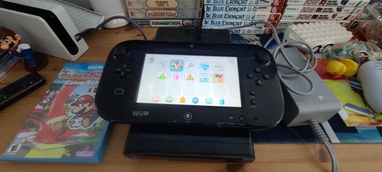 Nintendo wii u black model with paper mario splash