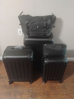 5 pieces Black Hard Shell Luggage Set with Tote Bag