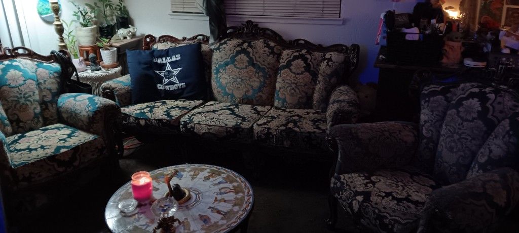Victorian Wooden Carved Sofa And Chairs