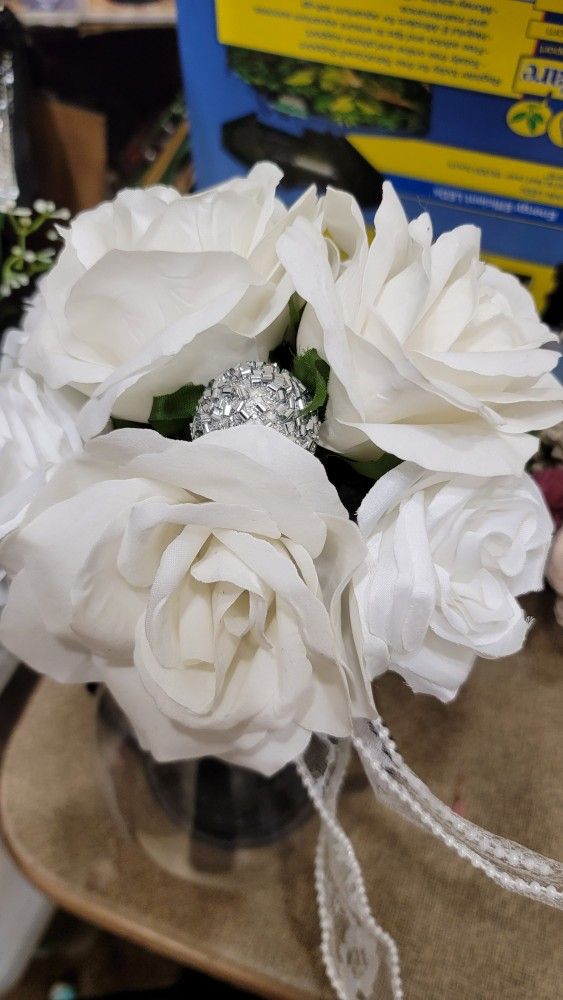 White Rose Bridal Bouquet Artificial Flowers