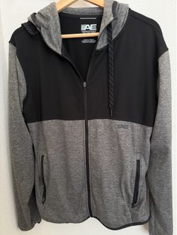 American Eagle Men's Active Flex Full-Zip Hoodie - Gray/Black, Size XS