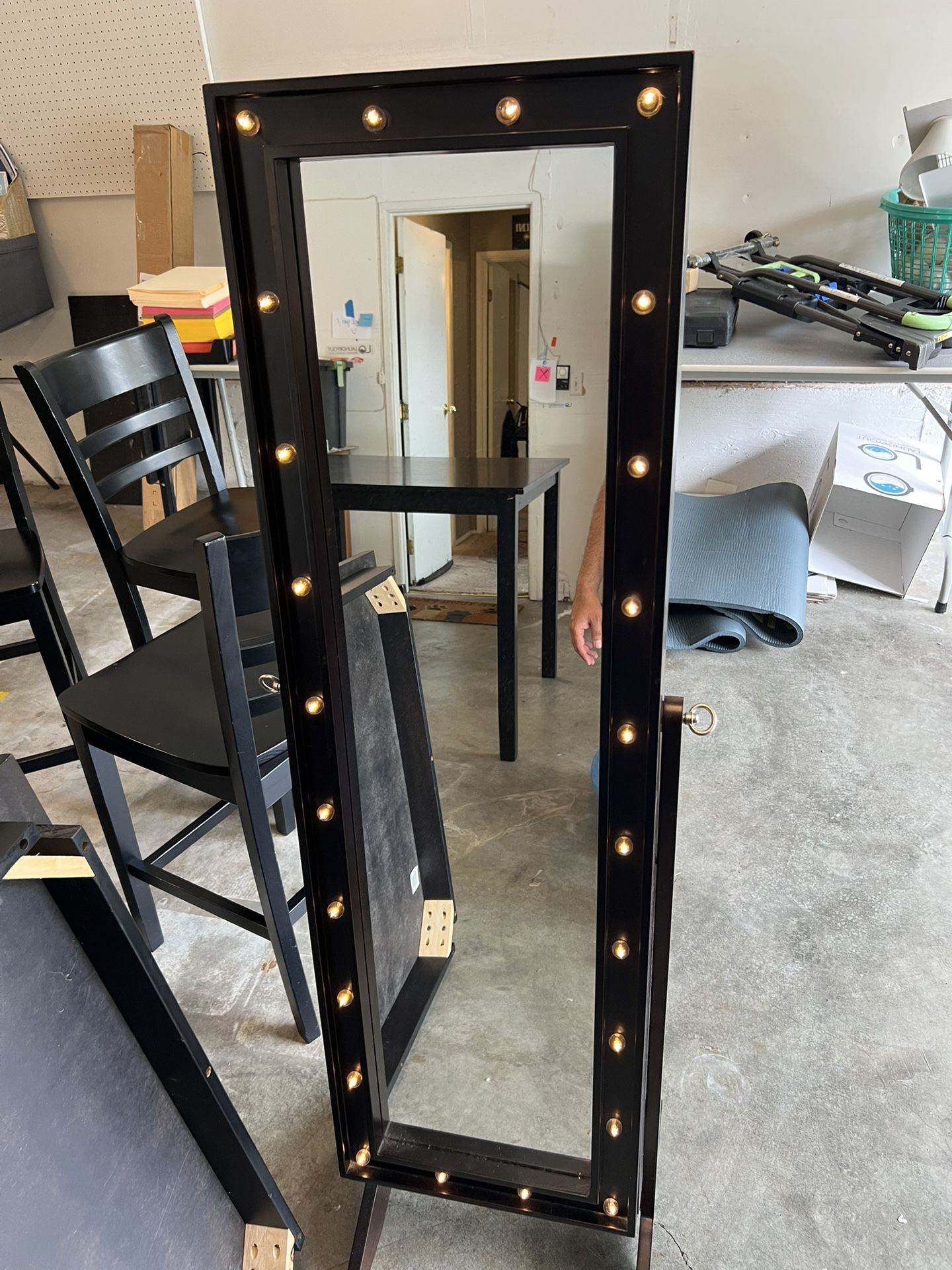 💡 Light-Up Full-Length Mirror Armoire with Jewelry Storage - $120