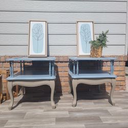 Blue And Beige End Tables (PAIR) 