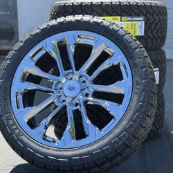22" Chrome Wheels Shiny Rims and Tires Chevrolet Silverado Tahoe Suburban Avalanche GMC Sierra 1500 Yukon Denali Cadillac Escalade