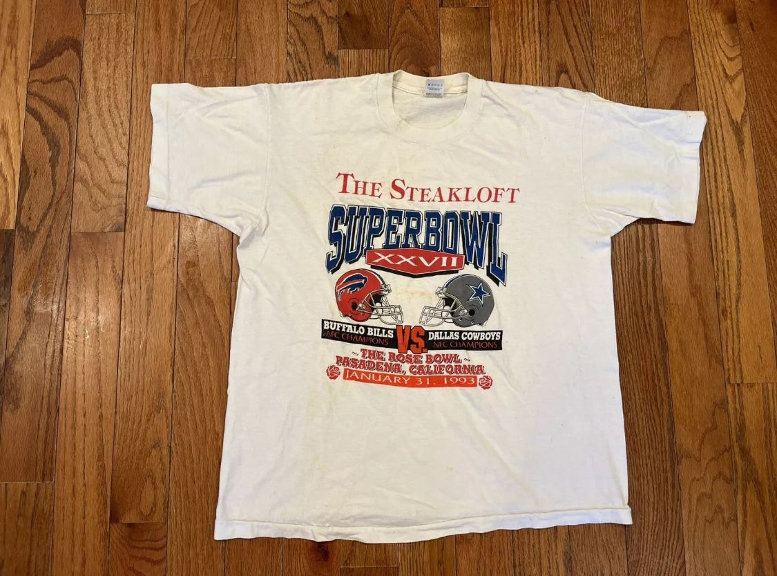 Vintage 90s NFL Football Super Bowl XXVII Steakloft Cowboys Bills T-Shirt Tee XL