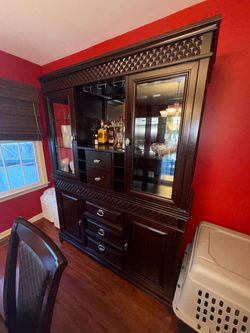 Dark Wood Bar Cabinet with Glass Doors