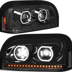 LA Zona Auto Parts 1996 to 2010 Freight Liner Century LED Projector Headlights Luces Micas Faros Camion Proyectores  