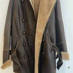 Shearling Brown Leather Long Coat 