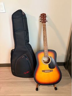 Band new fender guitar, upgraded case and stand