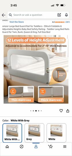 omzer Large Bed Guard Rail for Toddlers - 59inch Foldable & Adjustable Heights Baby Bed Safety Railing - Toddler Long Bed Rails Guard for Twin, Bunk, 