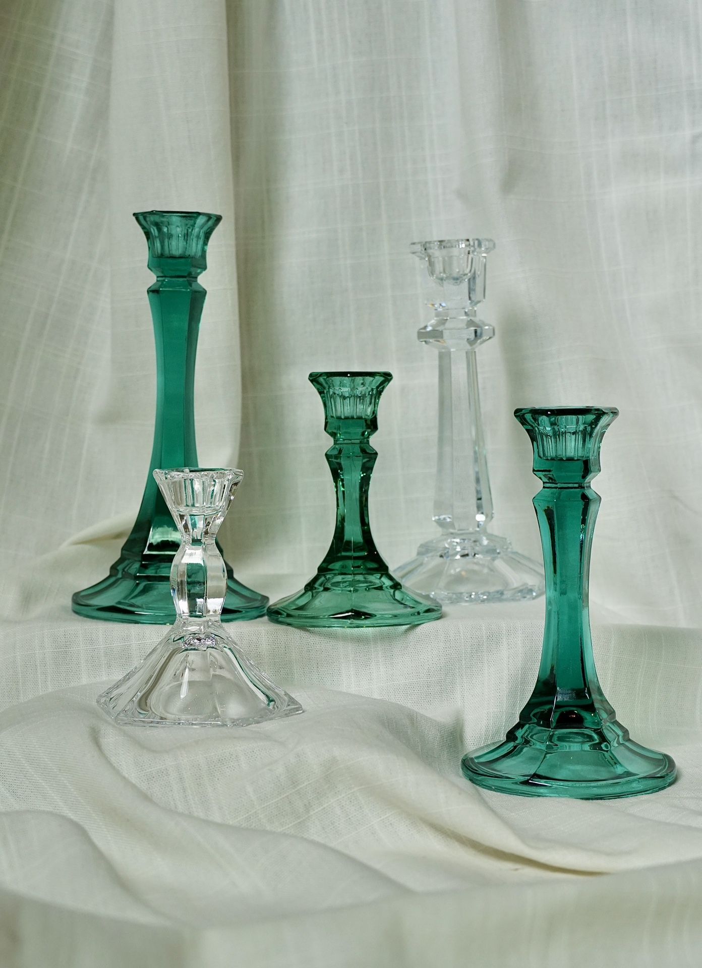 Vintage Emerald & Crystal Candlestick Holders