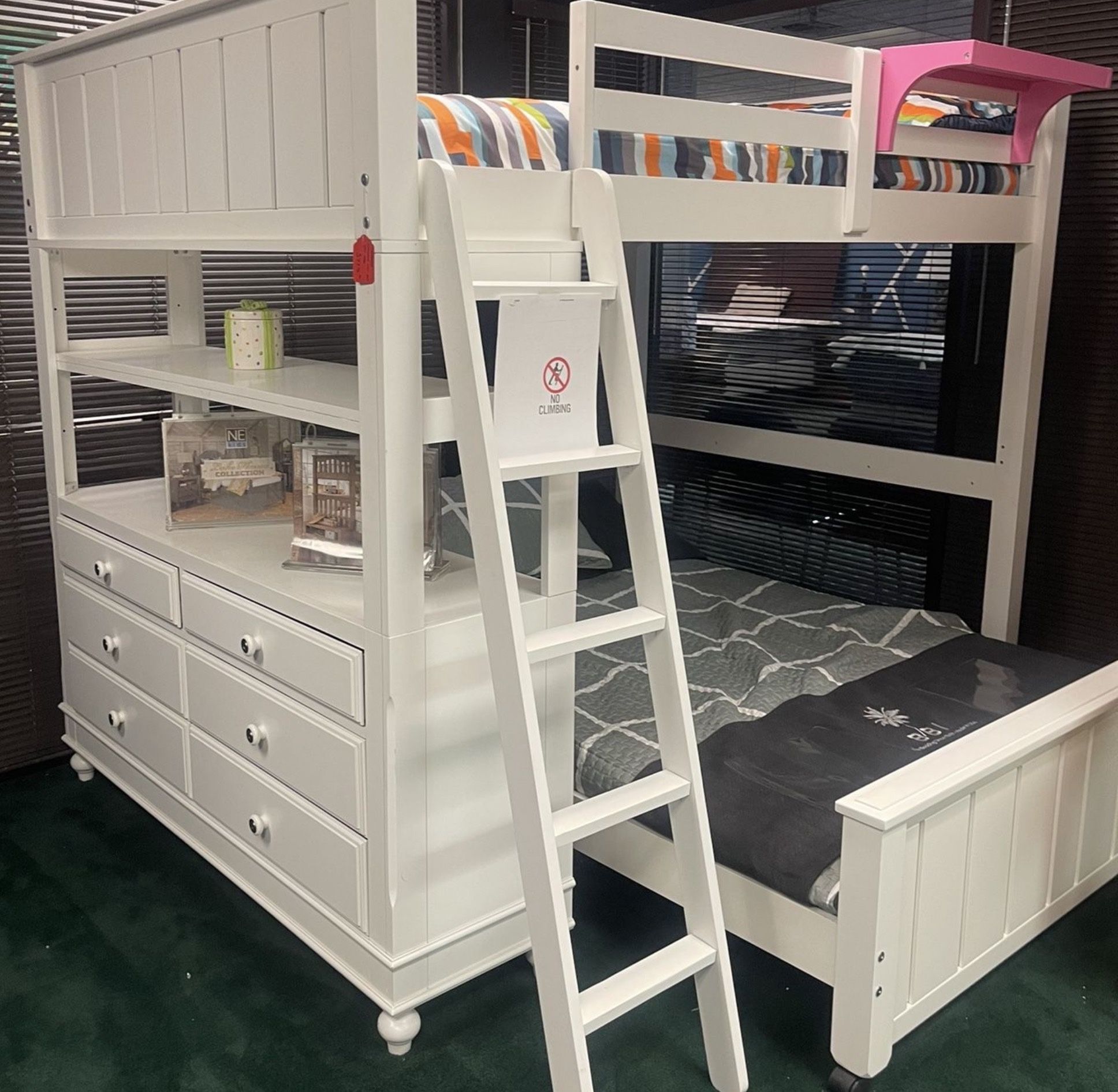 White Loft Bed With Drawers, Ladder And Shelf - SAME DFAY DELIVERY - 0 Money Down - NO CREDIT NEEDED