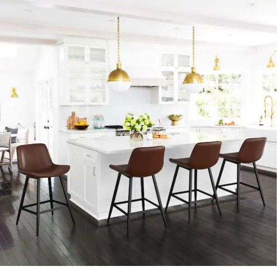 Set of 4Counter Height Bar Stool with Faux Leather seat (Set of 4)Faux Leather seat (Set of 4)Dark Brown 24 in