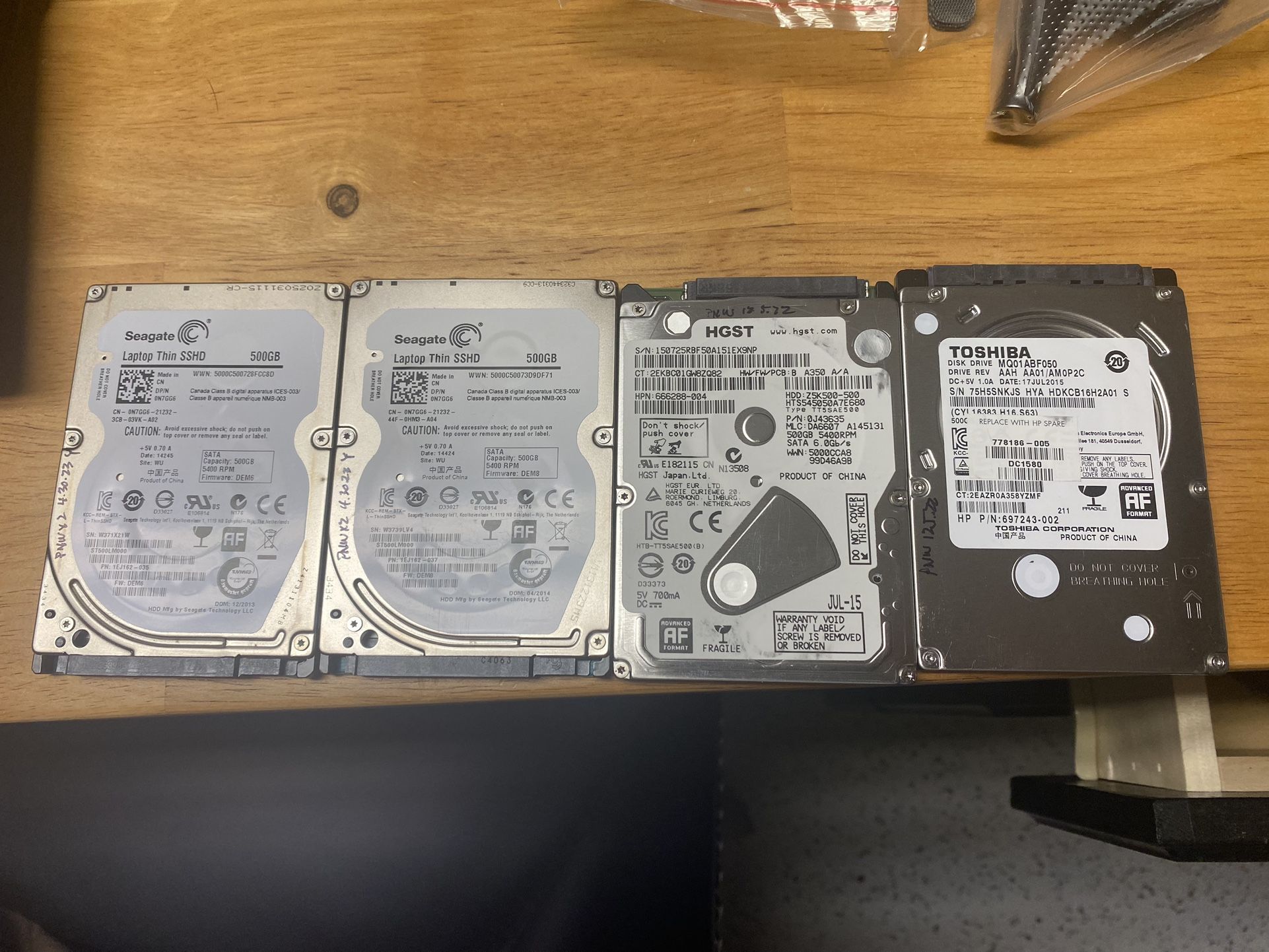 4 - 500 Gig Laptop Hard Drives SSHD And HDD $50