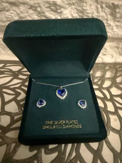 Fine Silver Plated Blue Heart Jewelry Set