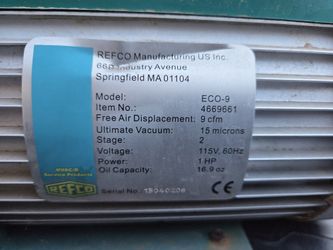 Refco Model Eco-9 3 Stage Vacuum Pump