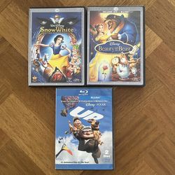 Lot of 3 Disney Pixar Beauty and the Beast, Snow White & Up Children’s Blu-ray DVD Movies