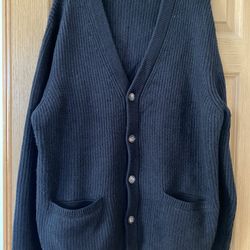 Men’s Size XL Black Cable Knit Cardigan Sweater - Buttons - Pockets - Heavy & Warm - Soft