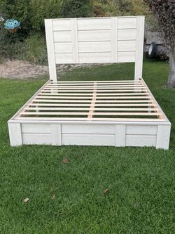 White Wood Platform Bed Frame with Headboard