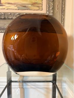 Vintage Amber Modernist Glass Orb Vase with Rich Brown 8”x8”