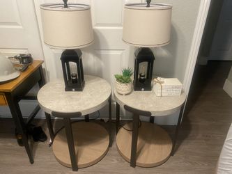 Pair of side tables with lamps