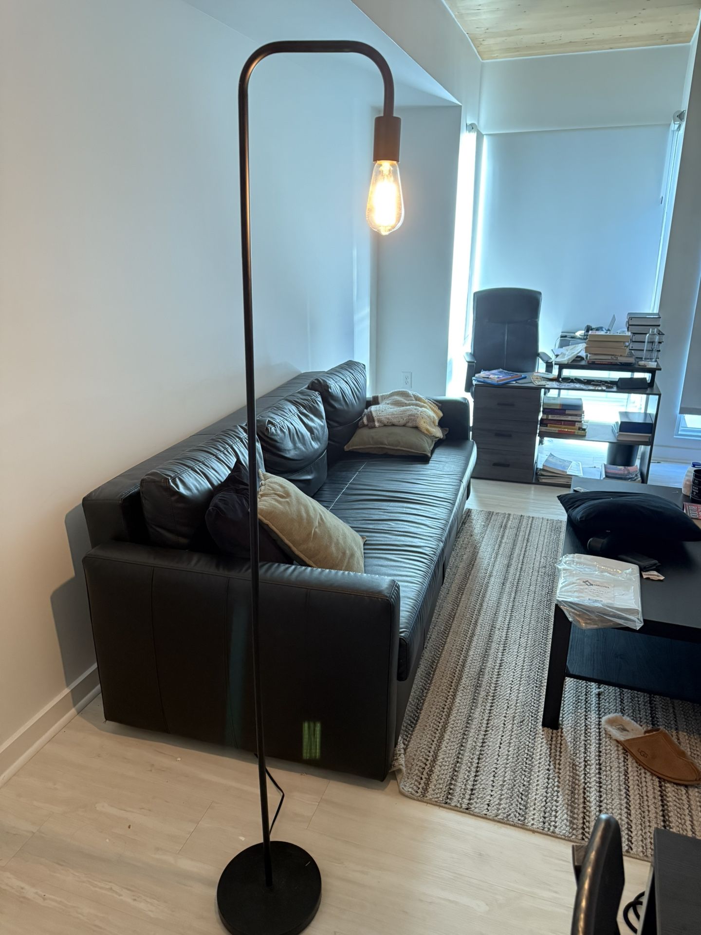 Modern Industrial Floor Lamp + Nightstand Lamp + 60W Clear Glass Vintage Bulb (Globe)