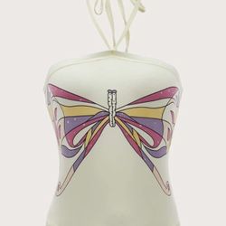 Butterfly Print Halter Top